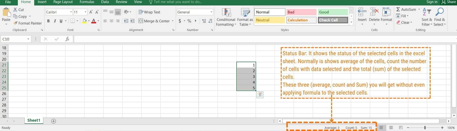 The Anatomy of MS Excel Spreadsheet - Status Bar - Beginner Course Module BE02