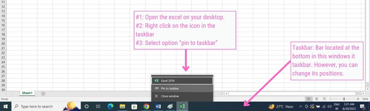 Method #2 - How to pin the Excel to the window Taskbar - Excel Hippo