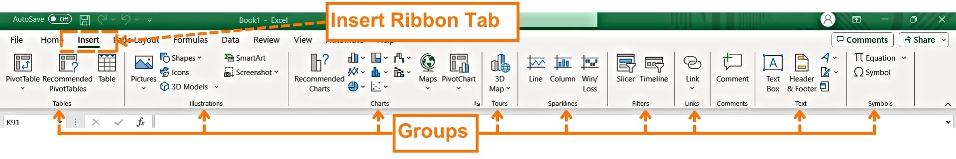 Insert Ribbon Tab Header of MS Excel - Excel Hippo