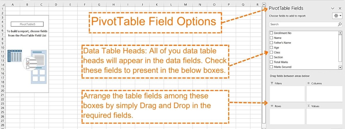 Pivot Field Options of the Tables group of Insert Ribbon Tab - Excel Hippo