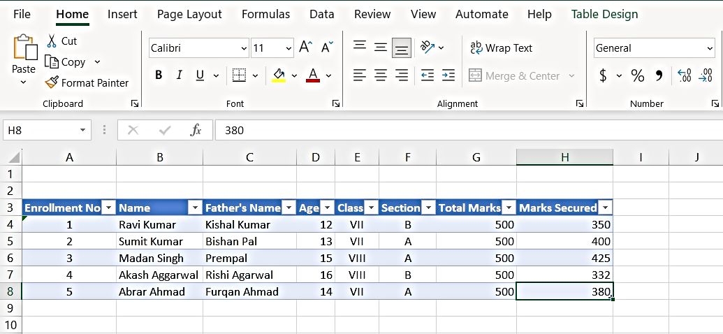 Table Design - Tables Group - Excel Hippo