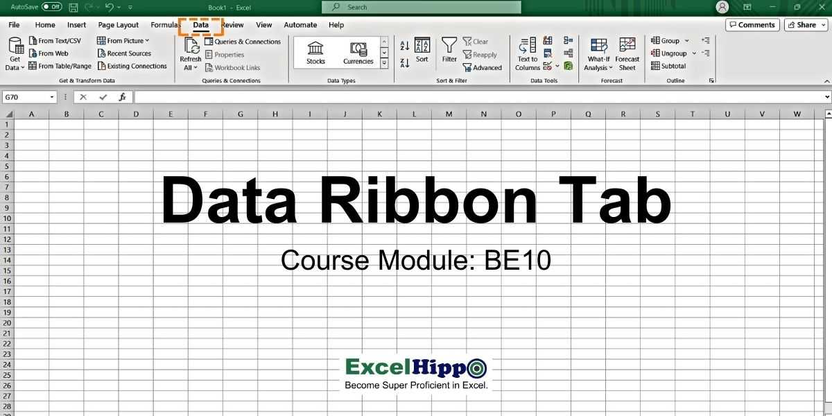Data Ribbon Tab in Excel application of Microsoft 365 - Excel Hippo_be
