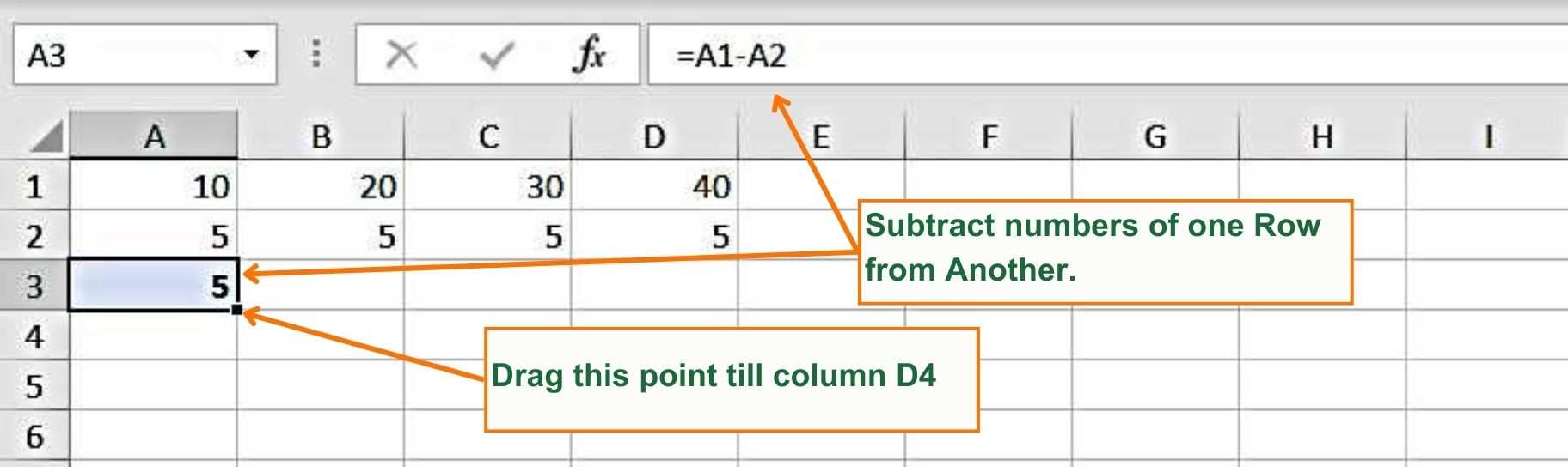 How to subtract numbers from one row to another - Excel Hippo