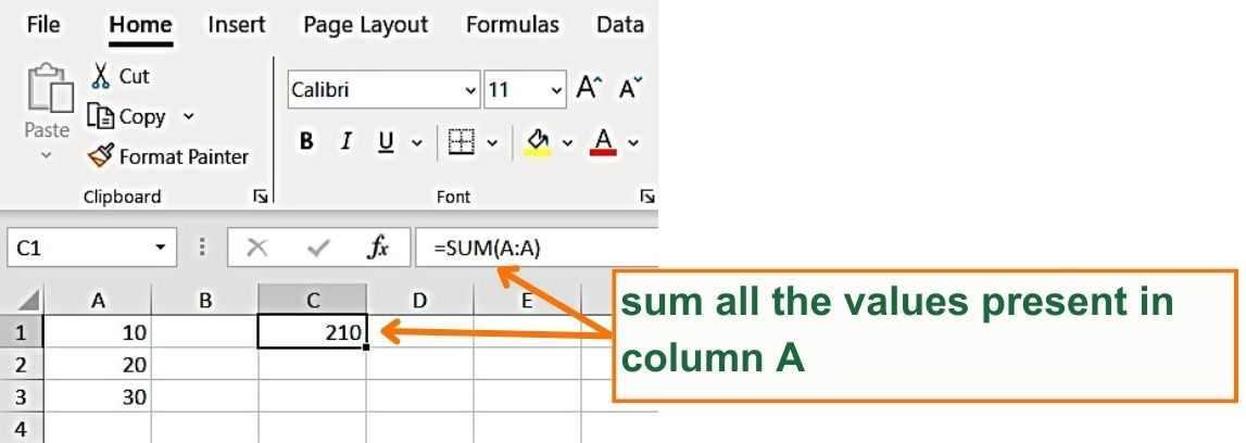 Sum all the values present in column A - Excel Hippo