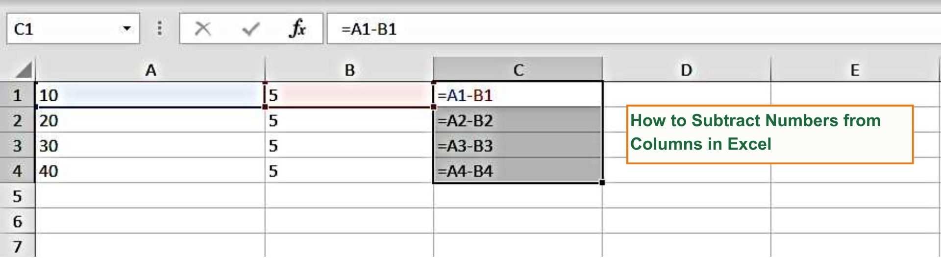 How to Subtract Numbers from Columns in Excel - Excel Hippo