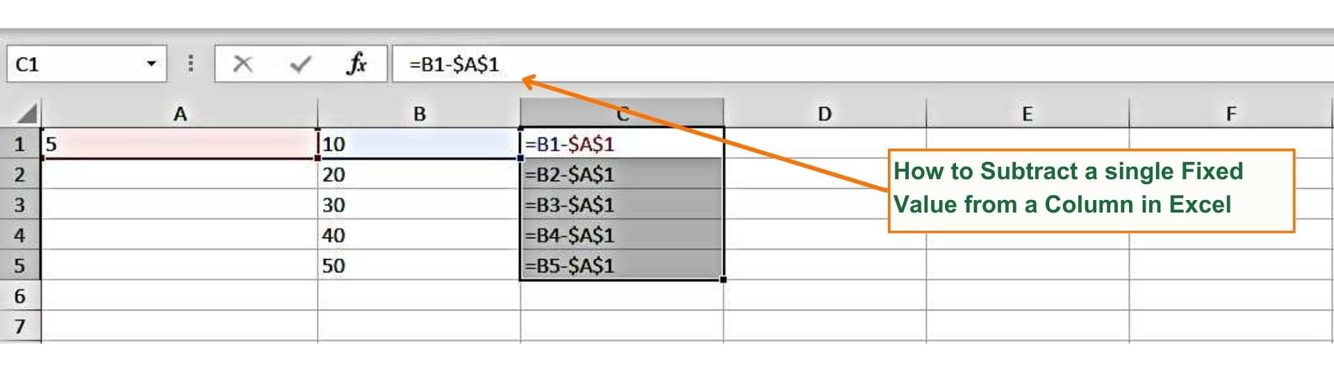How to Subtract a single Fixed Value from a Column in Excel - Excel Hippo