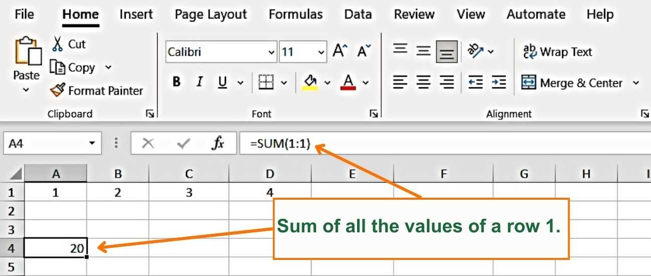 Sum of all the values of a row - Excel Hippo