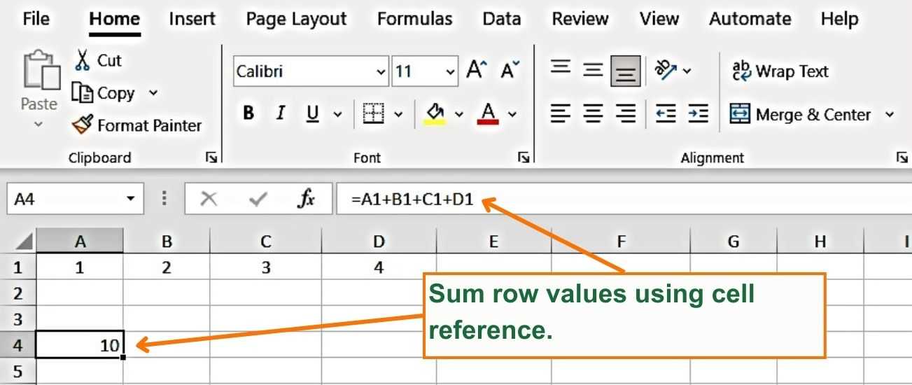 Sum row values using cell reference - Excel Hippo