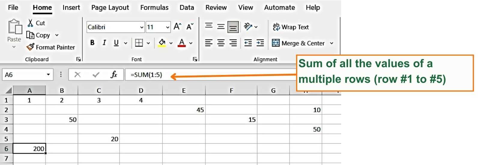 Sum of all the values of a multiple rows (rows from 1 to 5) - Excel Hippo