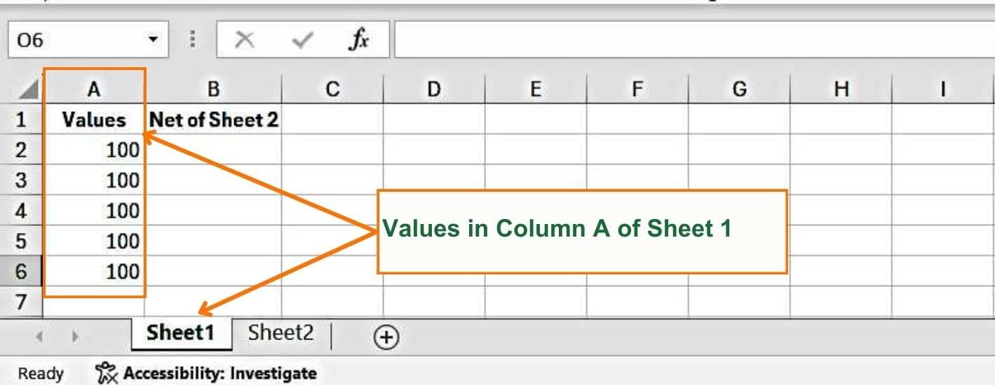 How to subtract Numbers from different Excel spreadsheets within a workbook - Image 1 shows Values in Sheet 1 - Excel Hippo