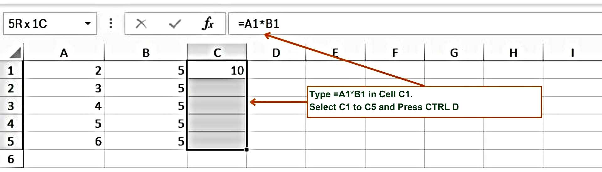 How to Multiply the Numbers of one column with another column - Select Cells in Cells in Column C - H - Excel Hippo Module - How to Multiply in Excel